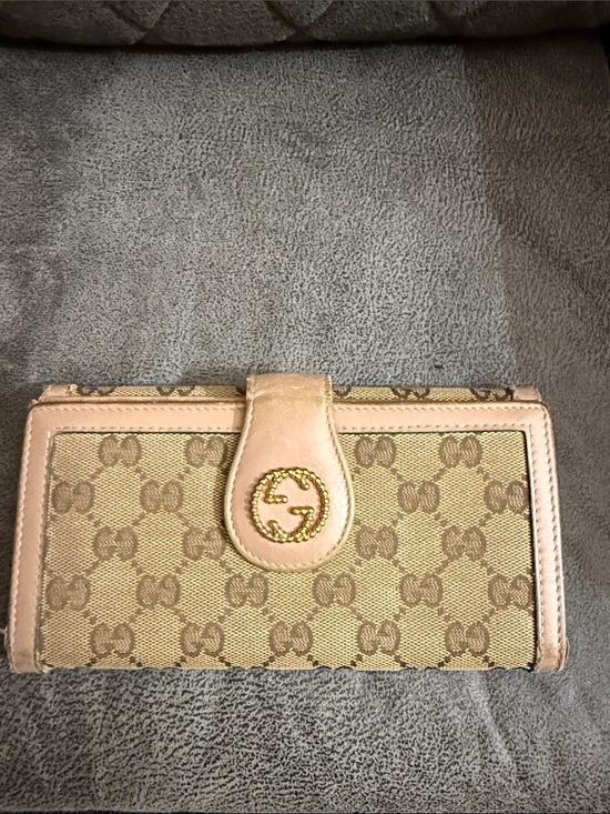 Gucci Handbags - Gucci Beige Monogram Continental Wallet with Light Pink Trim